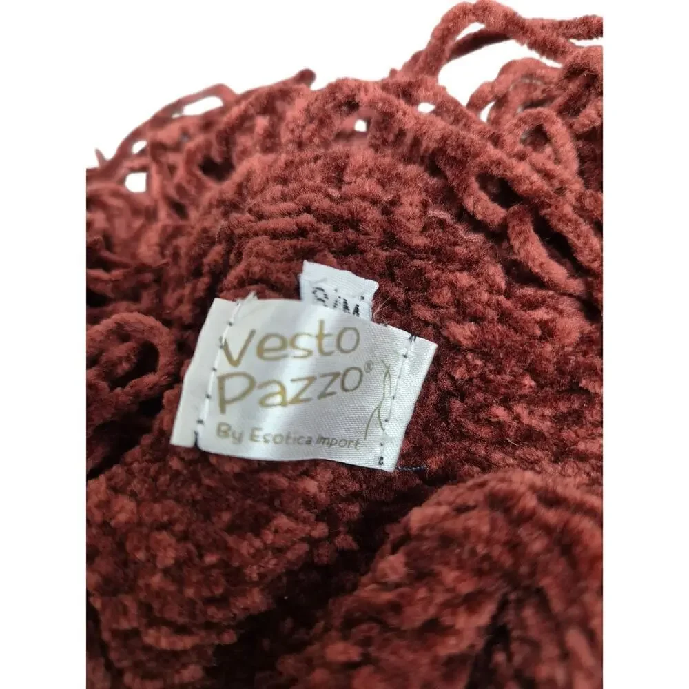 VestoPazzo Esotica import 100% Poly Shag/Fringe Cardigan Sweater Brick Sz S/M